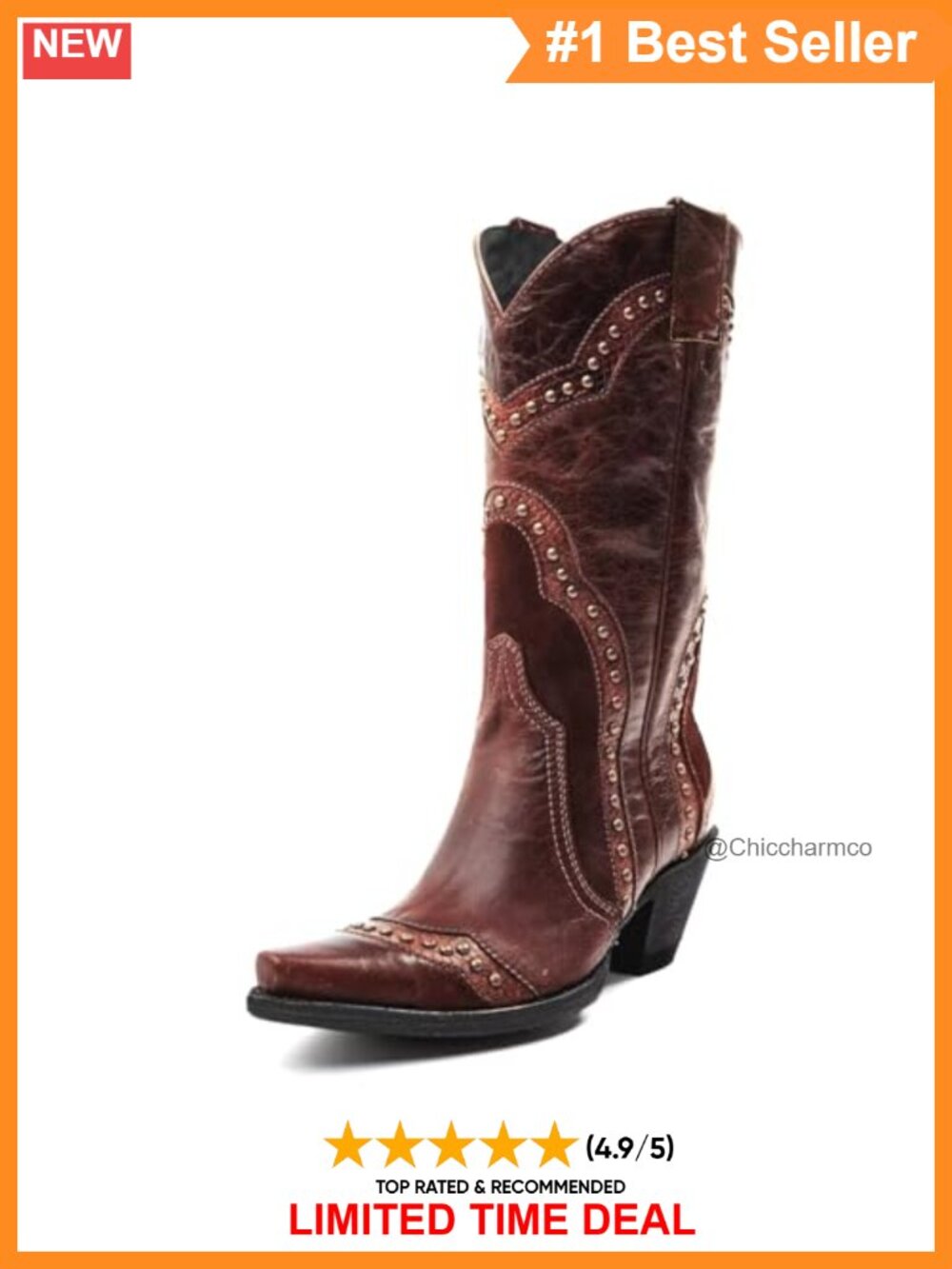 Faux Leather Cowboy Boots Women Mid Calf Chunky Heel Pointed Toe Western
